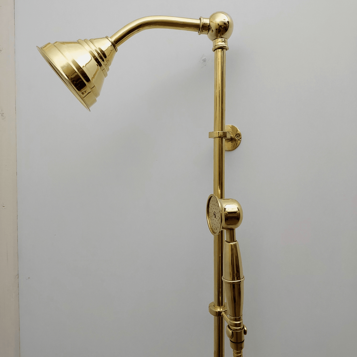 Unlacquered Brass Shower System with Handheld Shower Head and Round Shower Head - Ref: ATLASS45