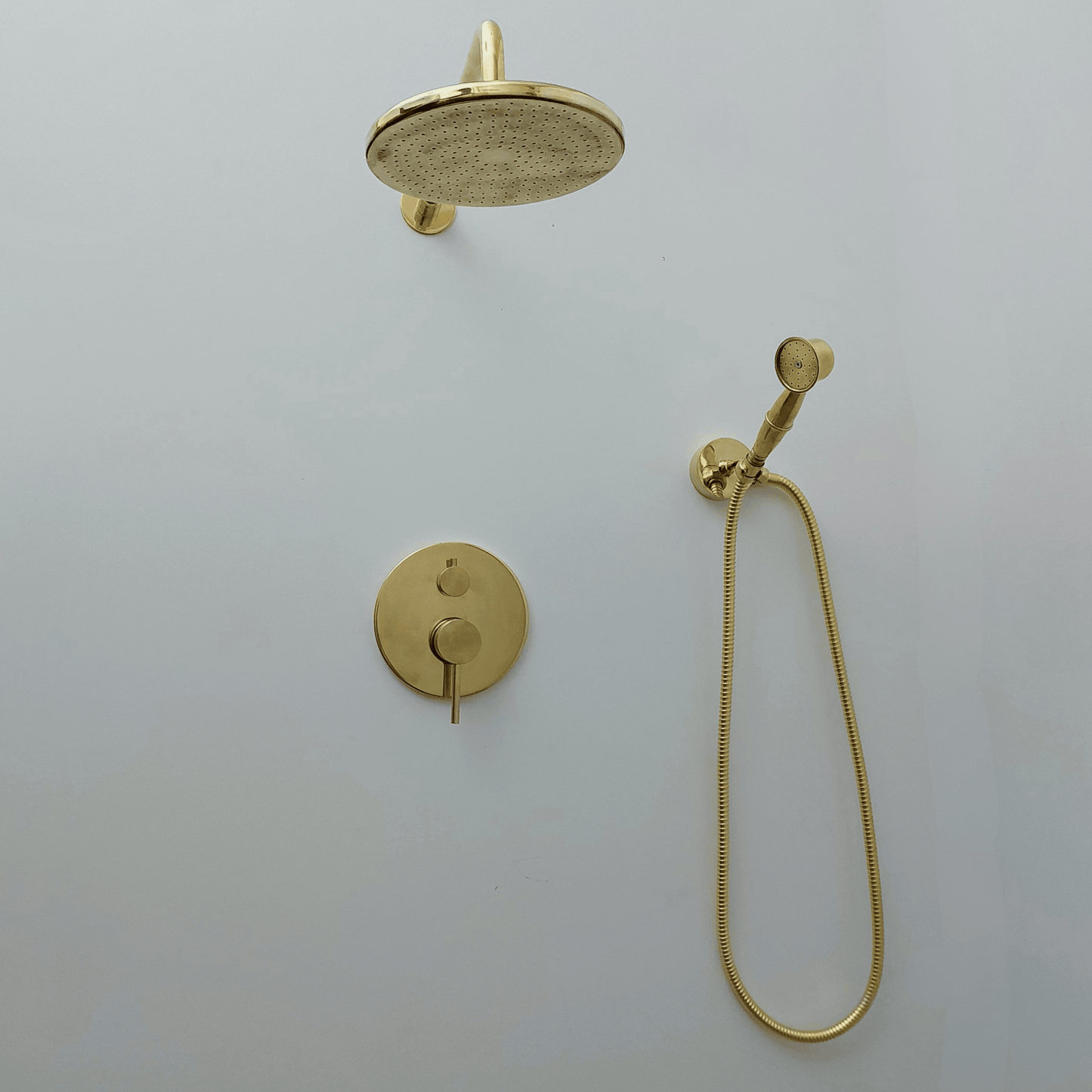 Unlacquered Brass Shower System with Handheld Shower Head and Round Rain Shower Head - Ref: ATLASS49