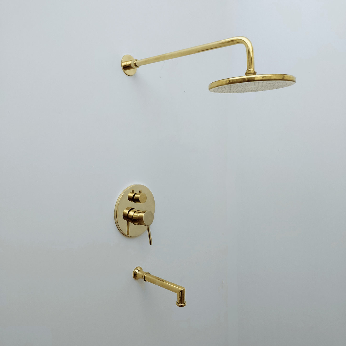 Unlacquered Brass Shower System with Tub Filler and Round Rain Shower Head - Ref: ATLASS51