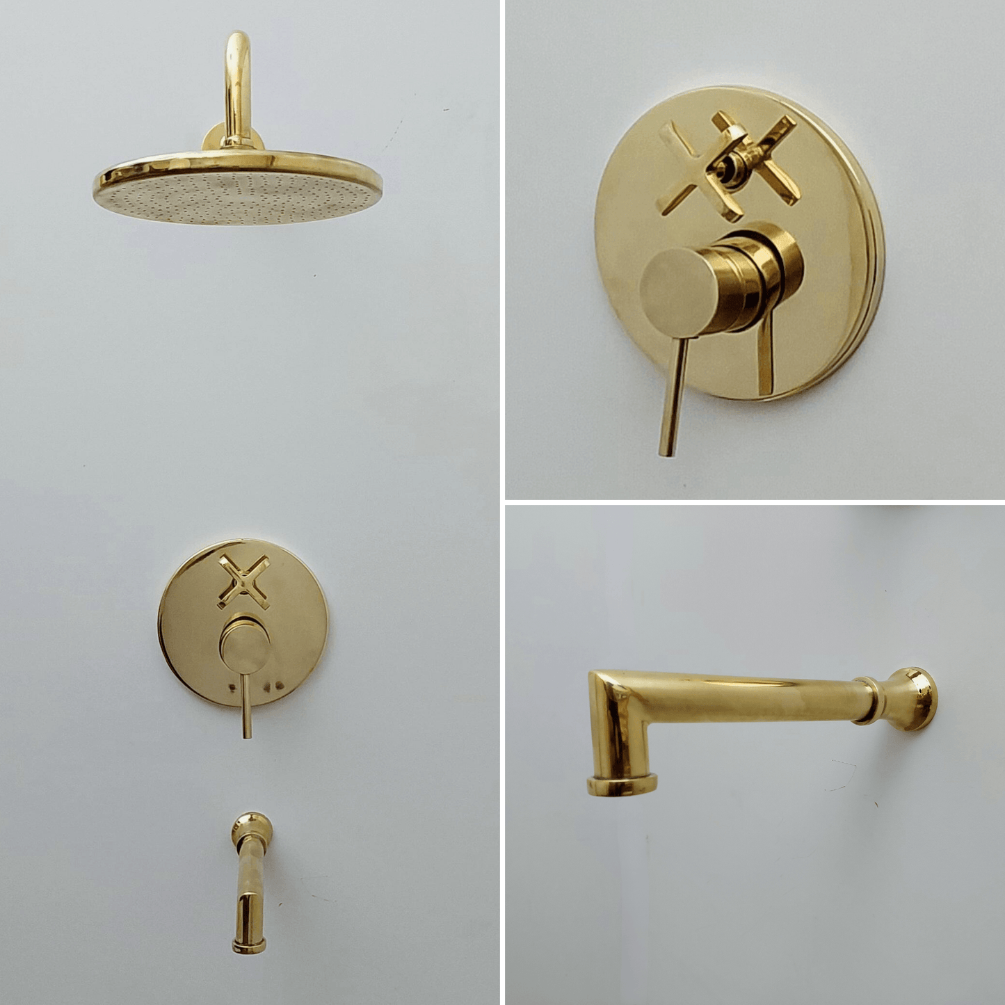 Unlacquered Brass Shower System with Tub Filler and Round Rain Shower Head - Ref: ATLASS51