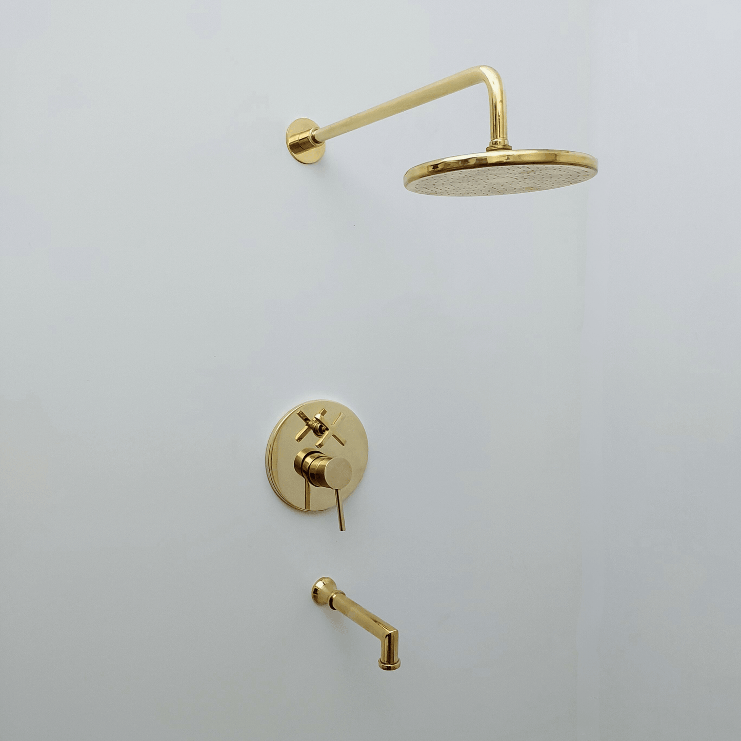 Unlacquered Brass Shower System with Tub Filler and Round Rain Shower Head - Ref: ATLASS51