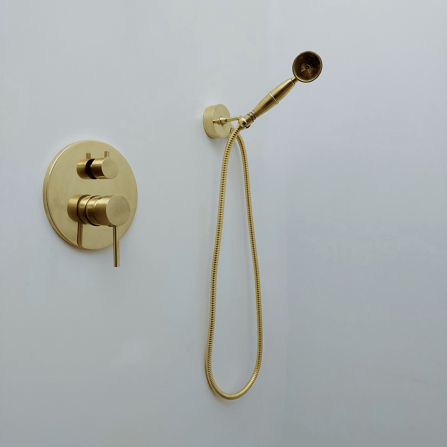 Unlacquered Brass Shower System with Handheld Shower Head and Round Rain Shower Head - Ref: ATLASS50