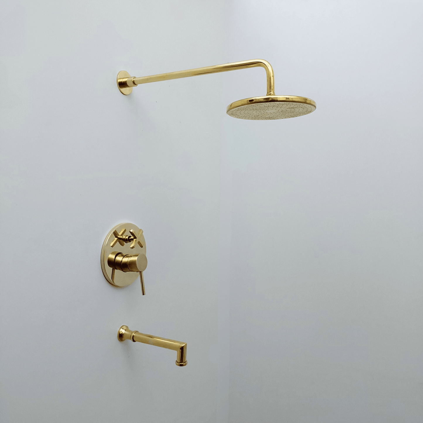 Unlacquered Brass Shower System with Tub Filler and Round Rain Shower Head - Ref: ATLASS51