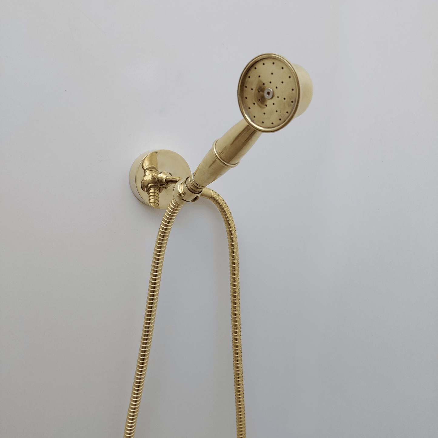 Unlacquered Brass Shower System with Handheld Shower Head and Round Rain Shower Head - Ref: ATLASS50
