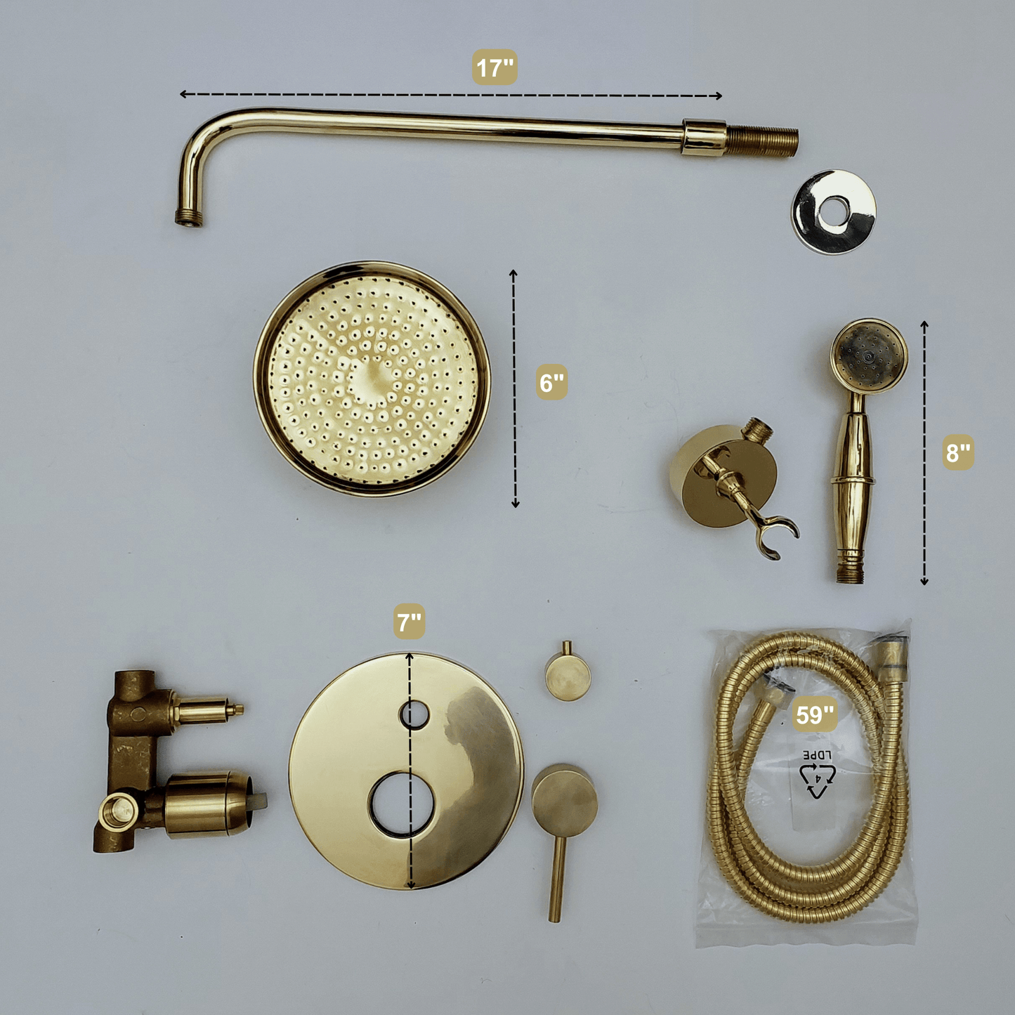 Unlacquered Brass Shower System with Handheld Shower Head and Round Rain Shower Head - Ref: ATLASS50
