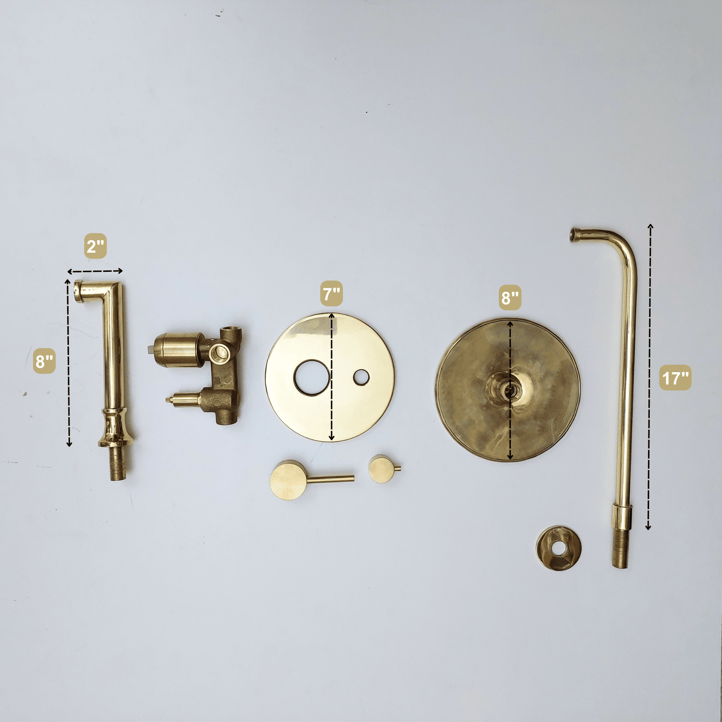 Unlacquered Brass Shower System with Tub Filler and Round Rain Shower Head - Ref: ATLASS51