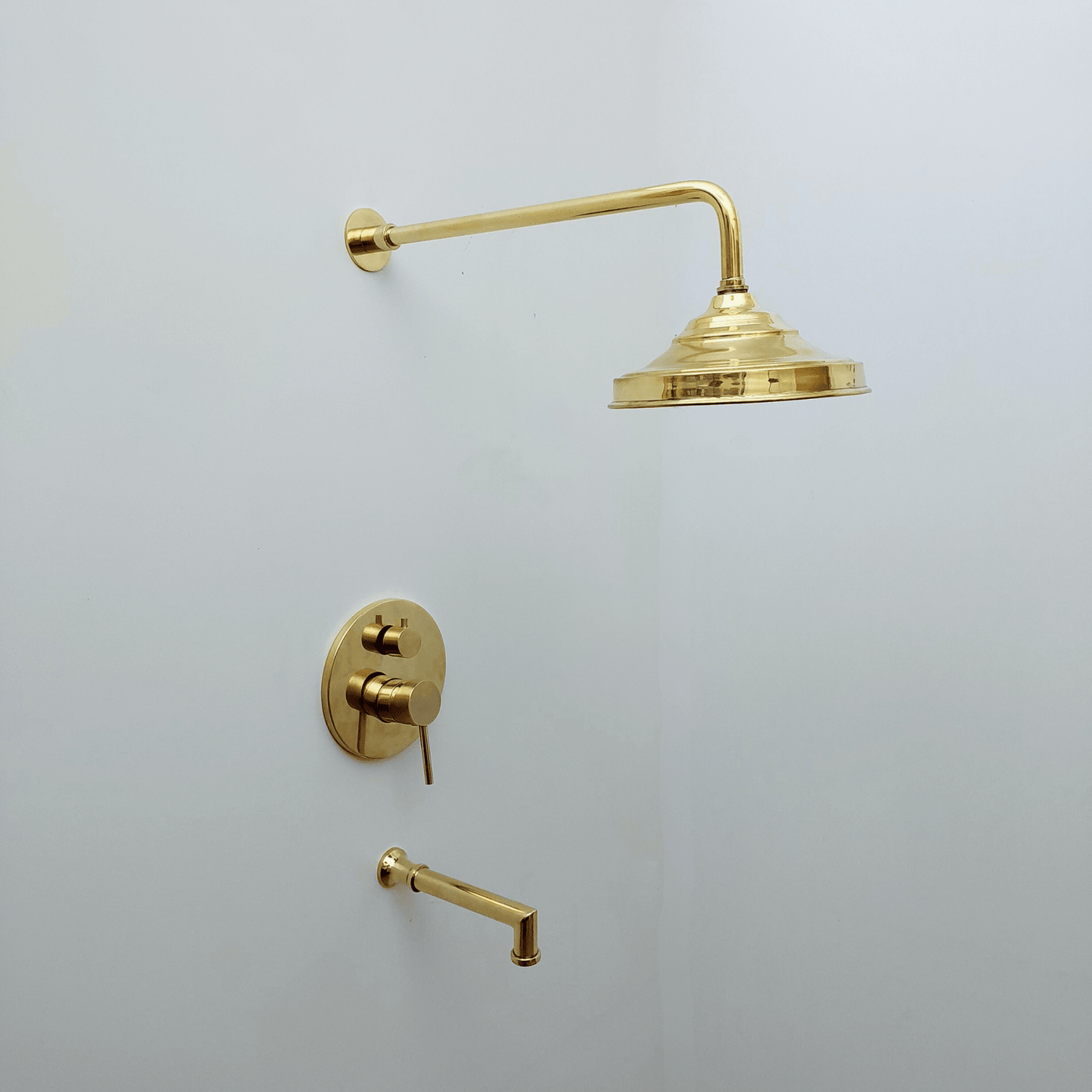 Unlacquered Brass Shower System with Tub Filler and Round Rain Shower Head - Ref: ATLASS52