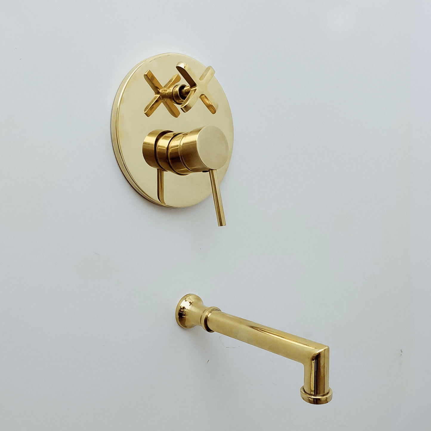 Unlacquered Brass Shower System with Tub Filler and Round Rain Shower Head - Ref: ATLASS52
