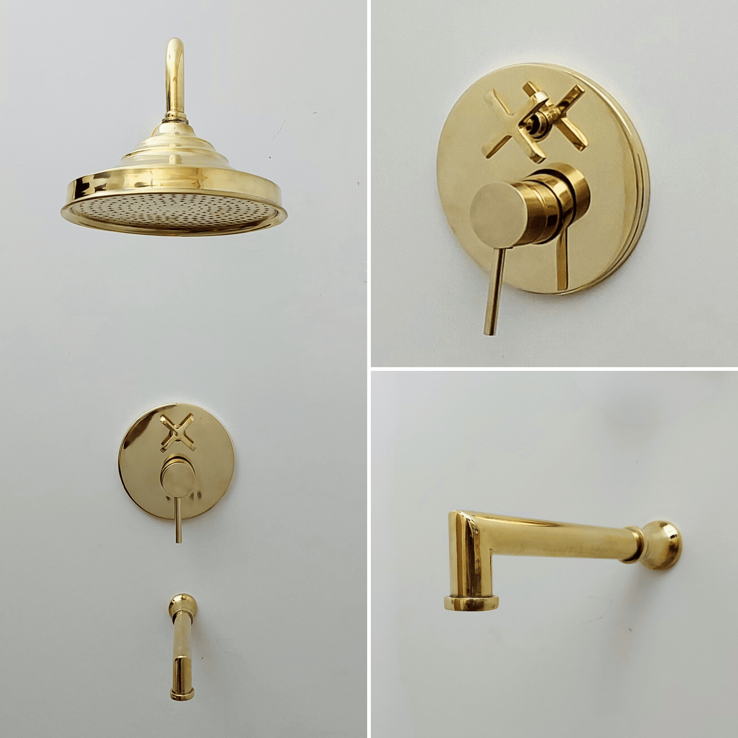 Unlacquered Brass Shower System with Tub Filler and Round Rain Shower Head - Ref: ATLASS52