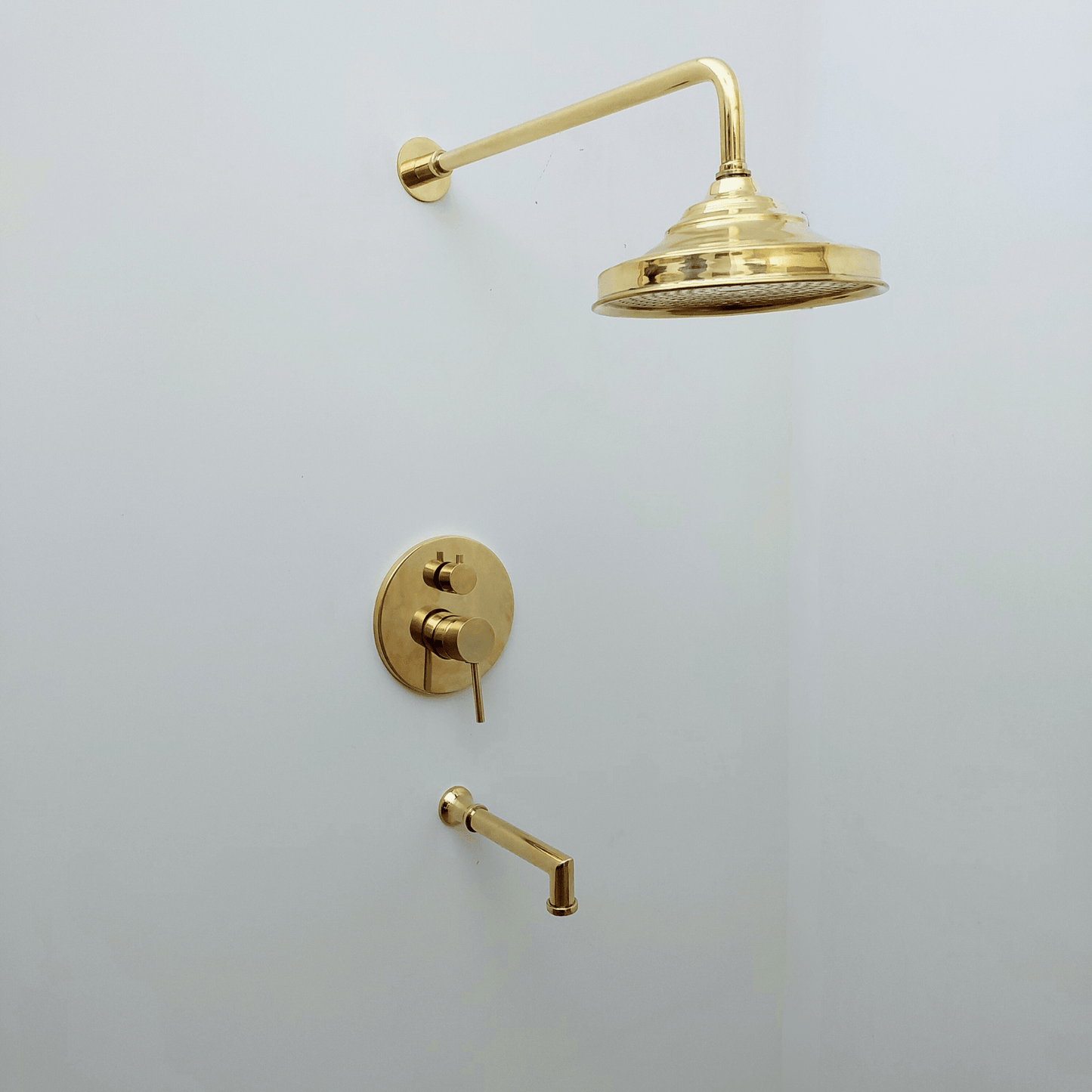 Unlacquered Brass Shower System with Tub Filler and Round Rain Shower Head - Ref: ATLASS52