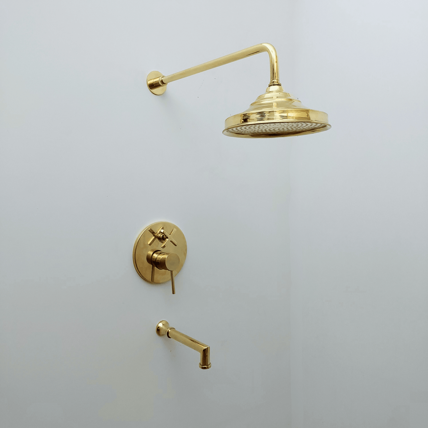 Unlacquered Brass Shower System with Tub Filler and Round Rain Shower Head - Ref: ATLASS52