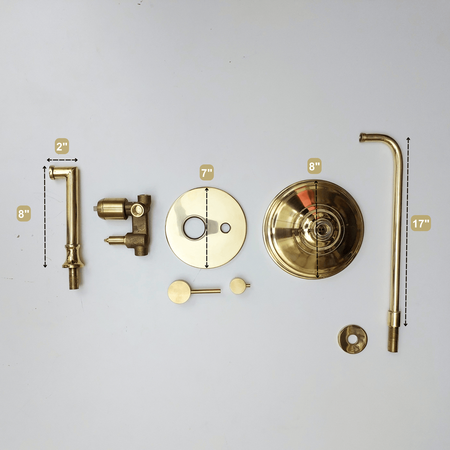 Unlacquered Brass Shower System with Tub Filler and Round Rain Shower Head - Ref: ATLASS52