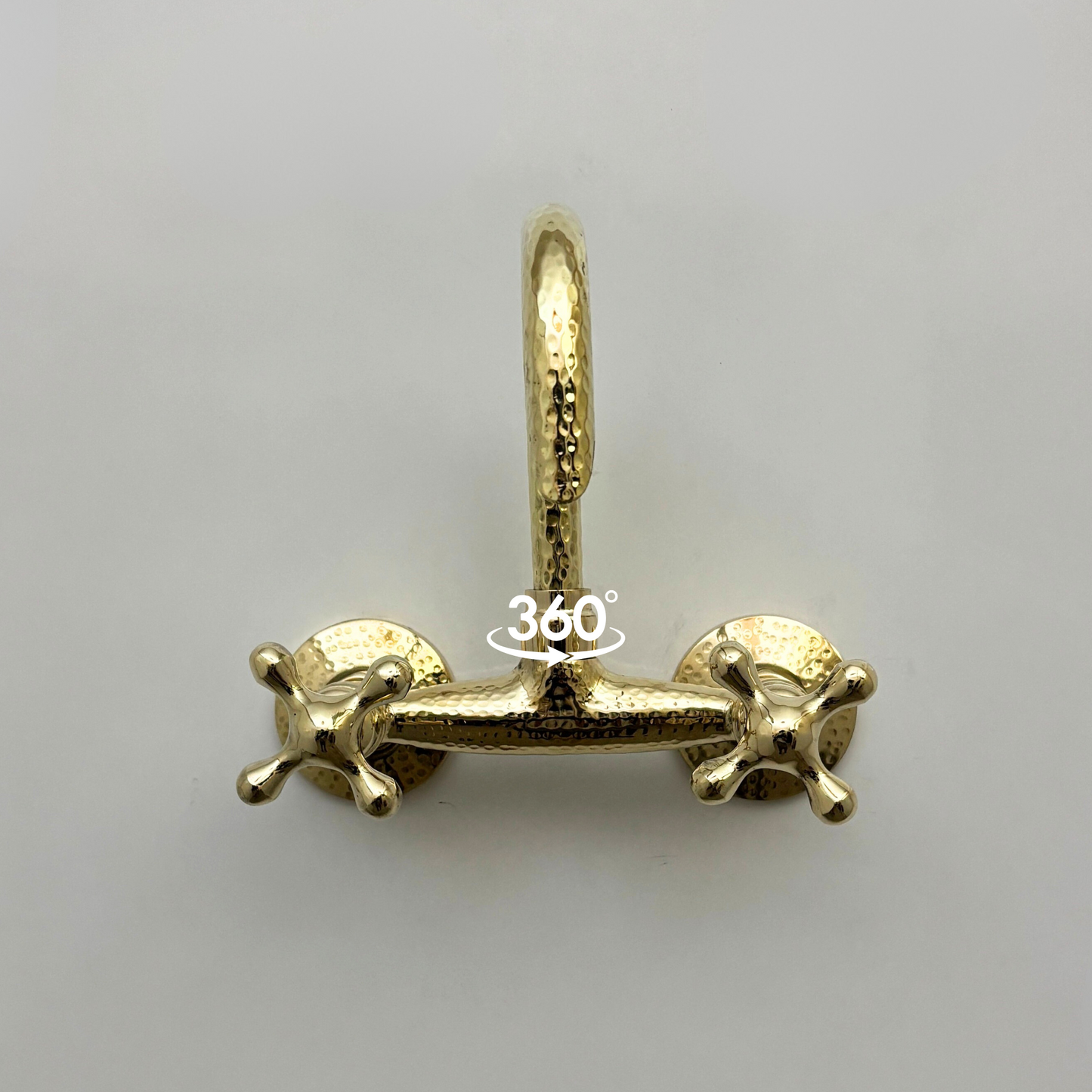 Unlacquered Brass Wall Mount Faucet, Hammered Brass Bridge Faucet with Cross Handles - Ref: WMUBHF1C