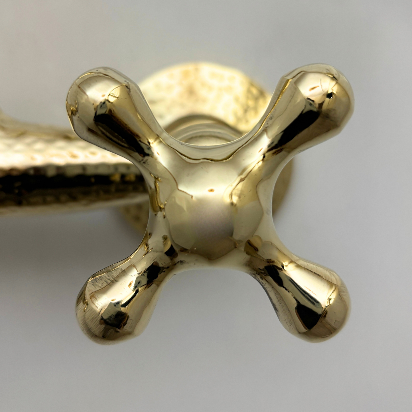 Unlacquered Brass Wall Mount Faucet, Hammered Brass Bridge Faucet with Cross Handles - Ref: WMUBHF1C