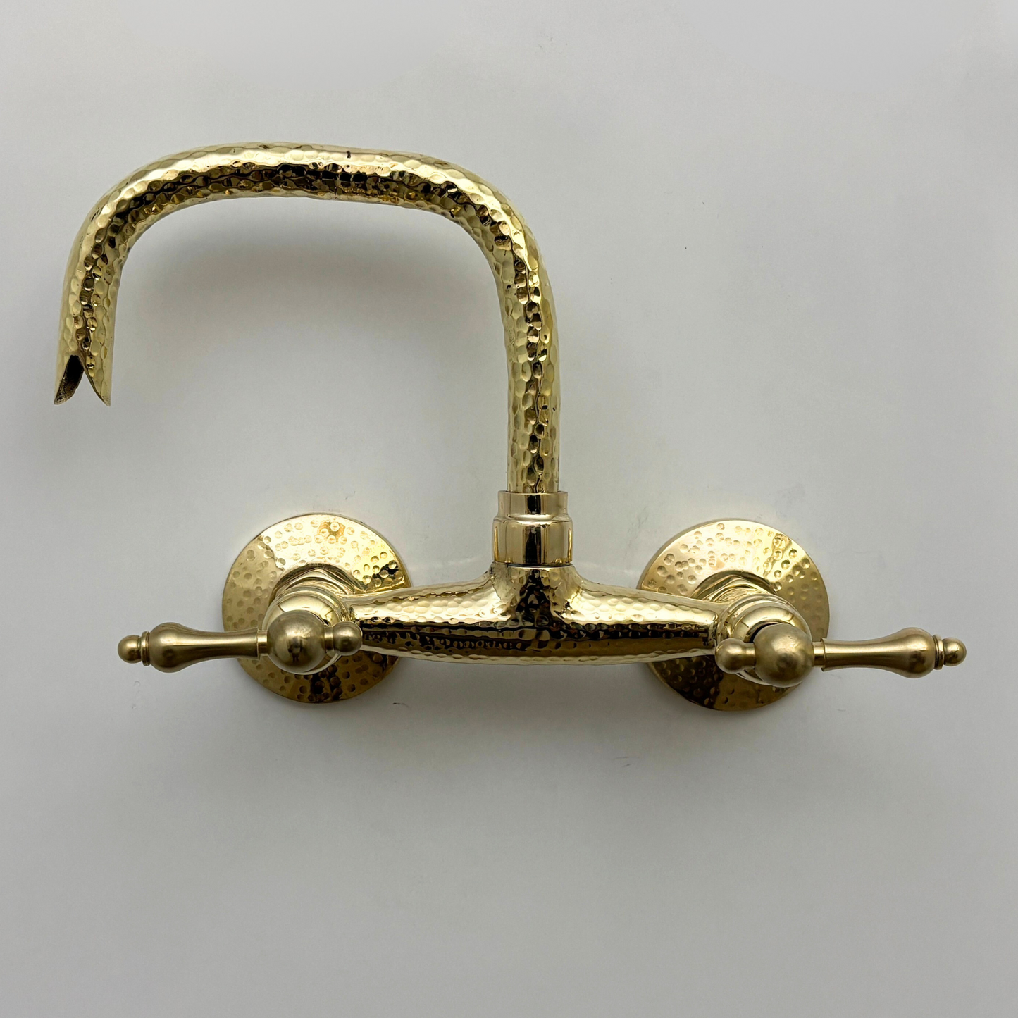Unlacquered Brass Wall Mount Faucet, Hammered Brass Bridge Faucet with Lever Handles - Ref: WMUBHF1L