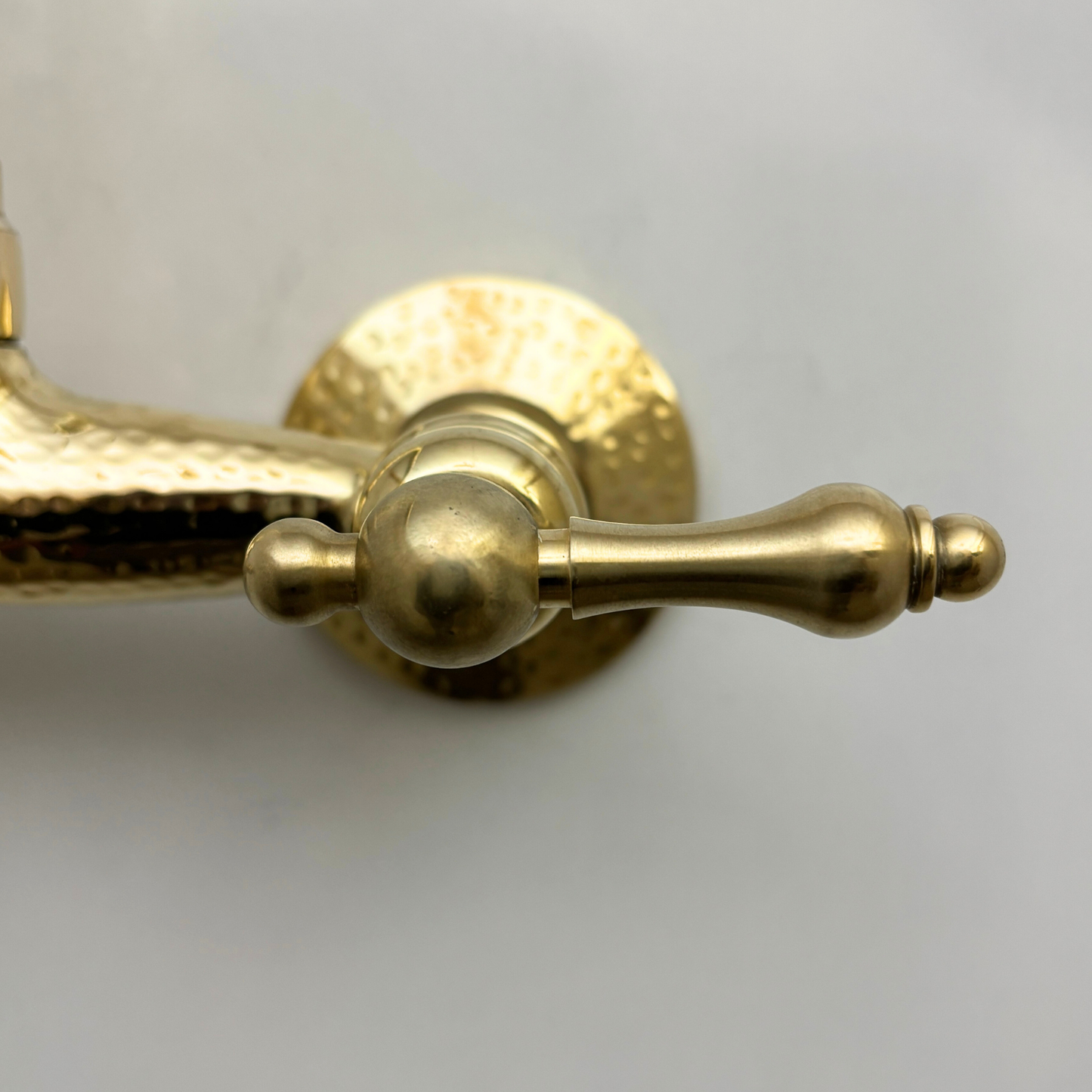 Unlacquered Brass Wall Mount Faucet, Hammered Brass Bridge Faucet with Lever Handles - Ref: WMUBHF1L