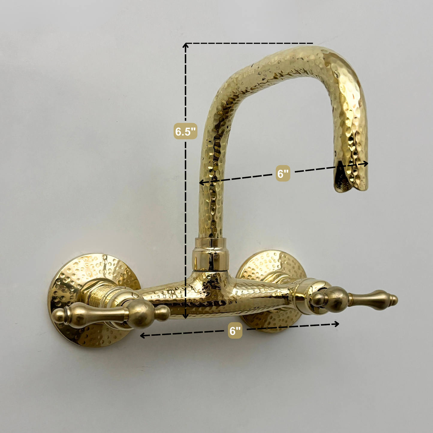 Unlacquered Brass Wall Mount Faucet, Hammered Brass Bridge Faucet with Lever Handles - Ref: WMUBHF1L