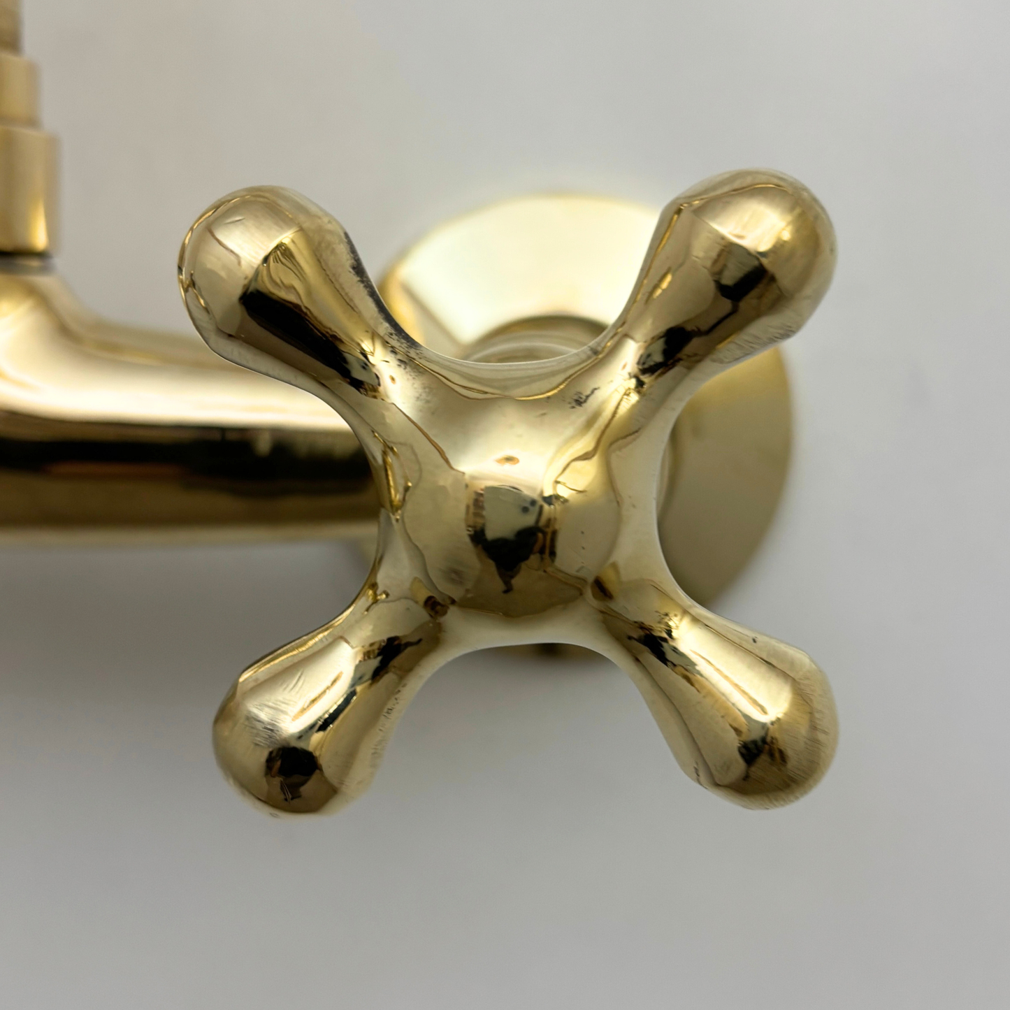 Unlacquered Brass Wall Mount Faucet, Solid Brass Bridge Faucet with Cross Handles - Ref: WMUBF1C