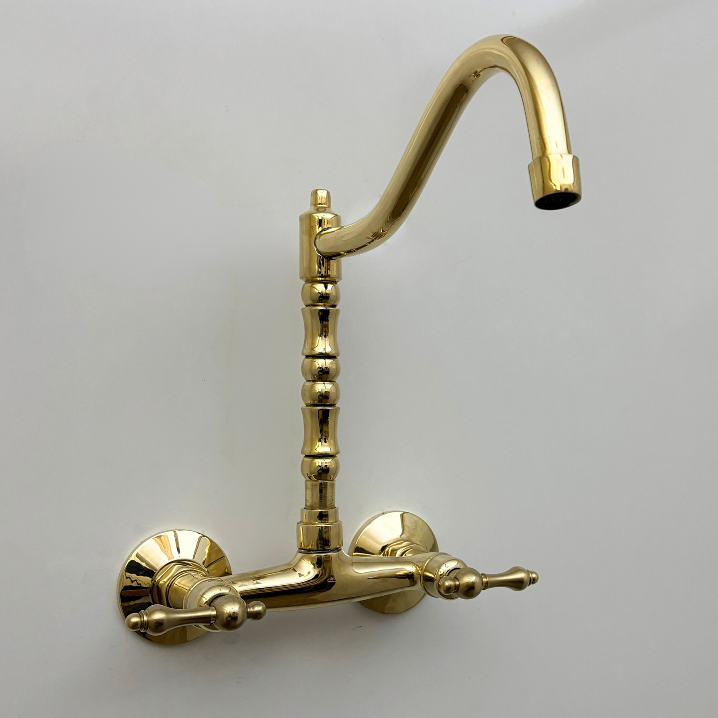 Unlacquered Brass Wall Mount Faucet, Solid Brass Bridge Faucet with Lever Handles - Ref: WMUBF1L
