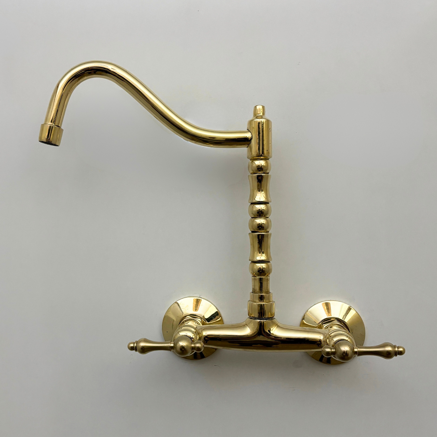 Unlacquered Brass Wall Mount Faucet, Solid Brass Bridge Faucet with Lever Handles - Ref: WMUBF1L