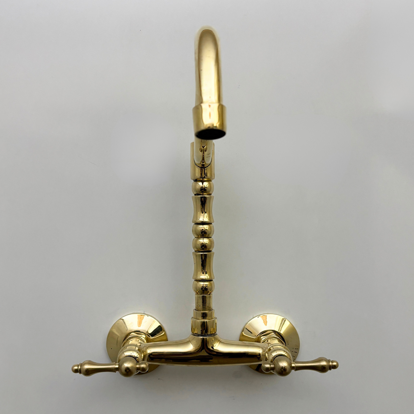 Unlacquered Brass Wall Mount Faucet, Solid Brass Bridge Faucet with Lever Handles - Ref: WMUBF1L