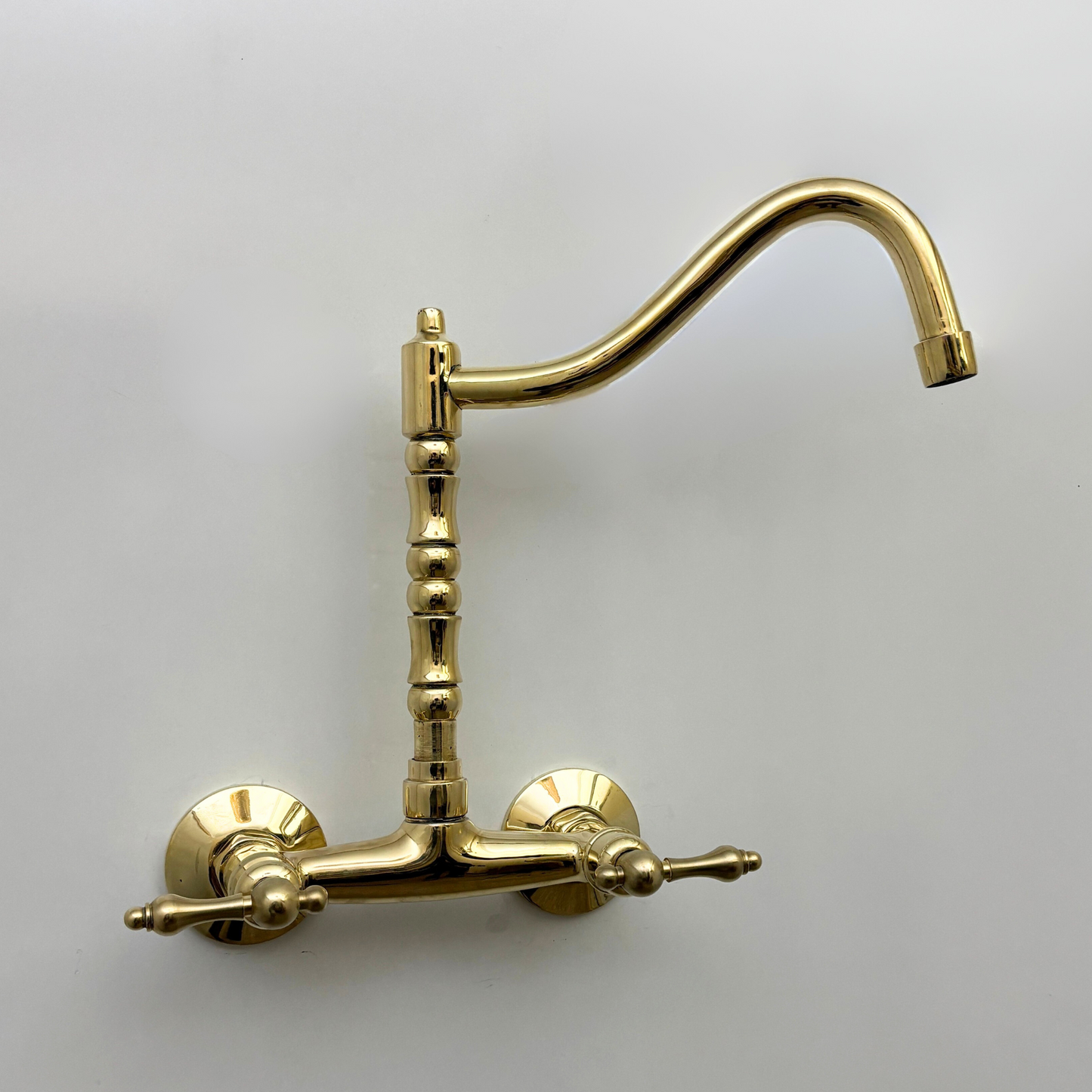 Unlacquered Brass Wall Mount Faucet, Solid Brass Bridge Faucet with Lever Handles - Ref: WMUBF1L