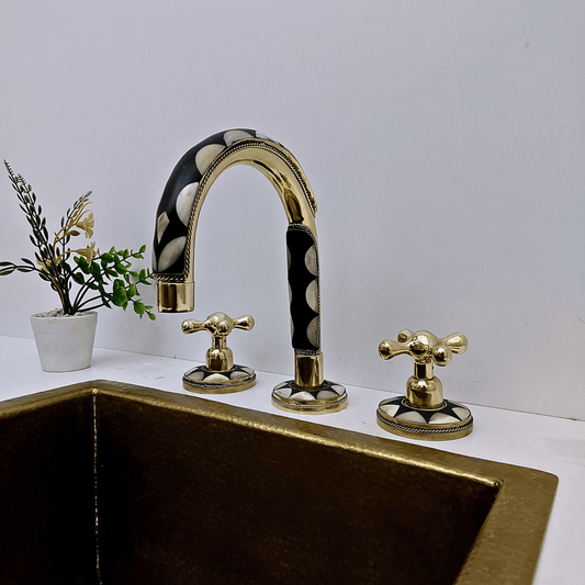 Unlacquered Brass and Resin Bathroom Faucet, Antique Faucet with Cross Handles - Ref: FA027-RC