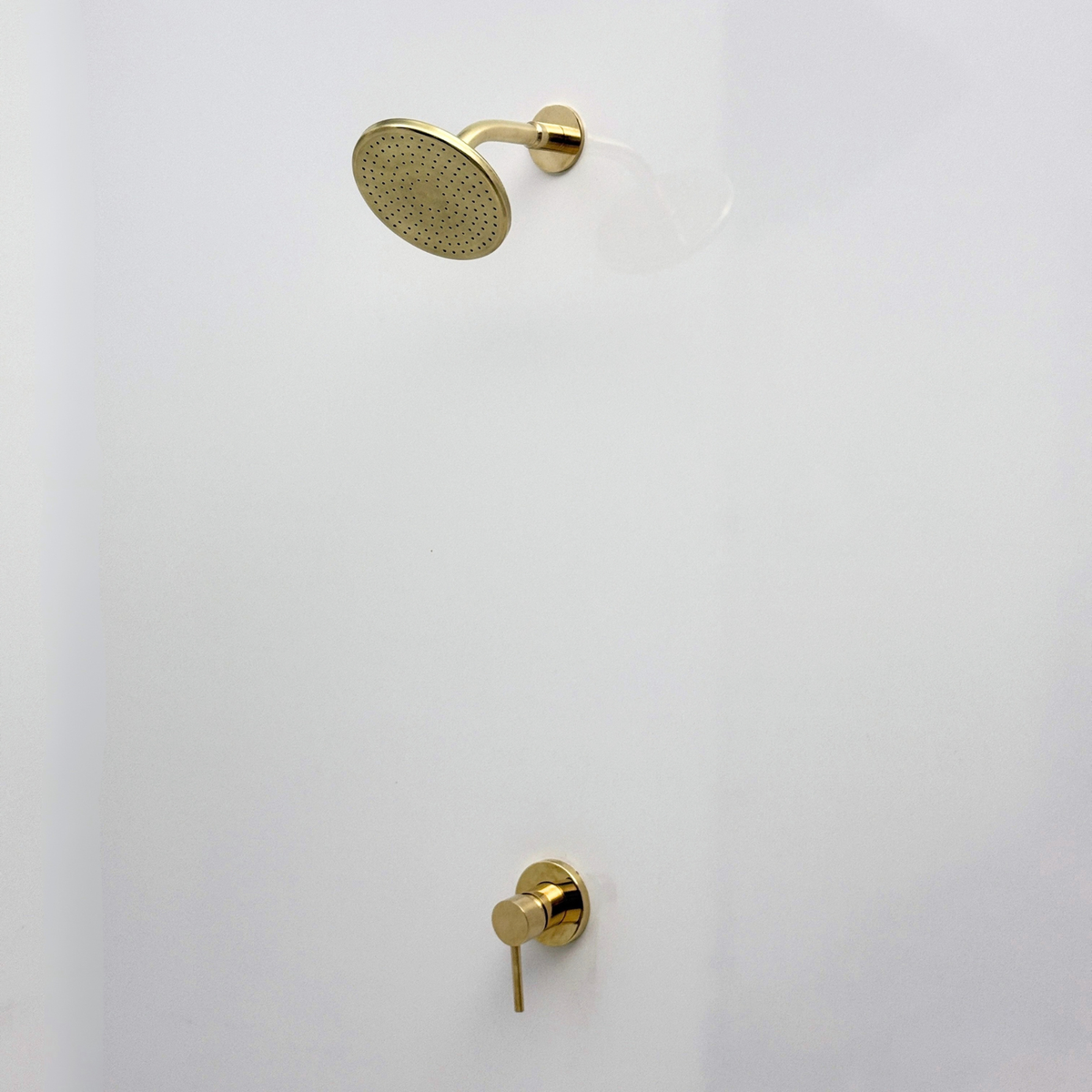 Unlacquered Brass Concealed Shower System with Round Swivel Head