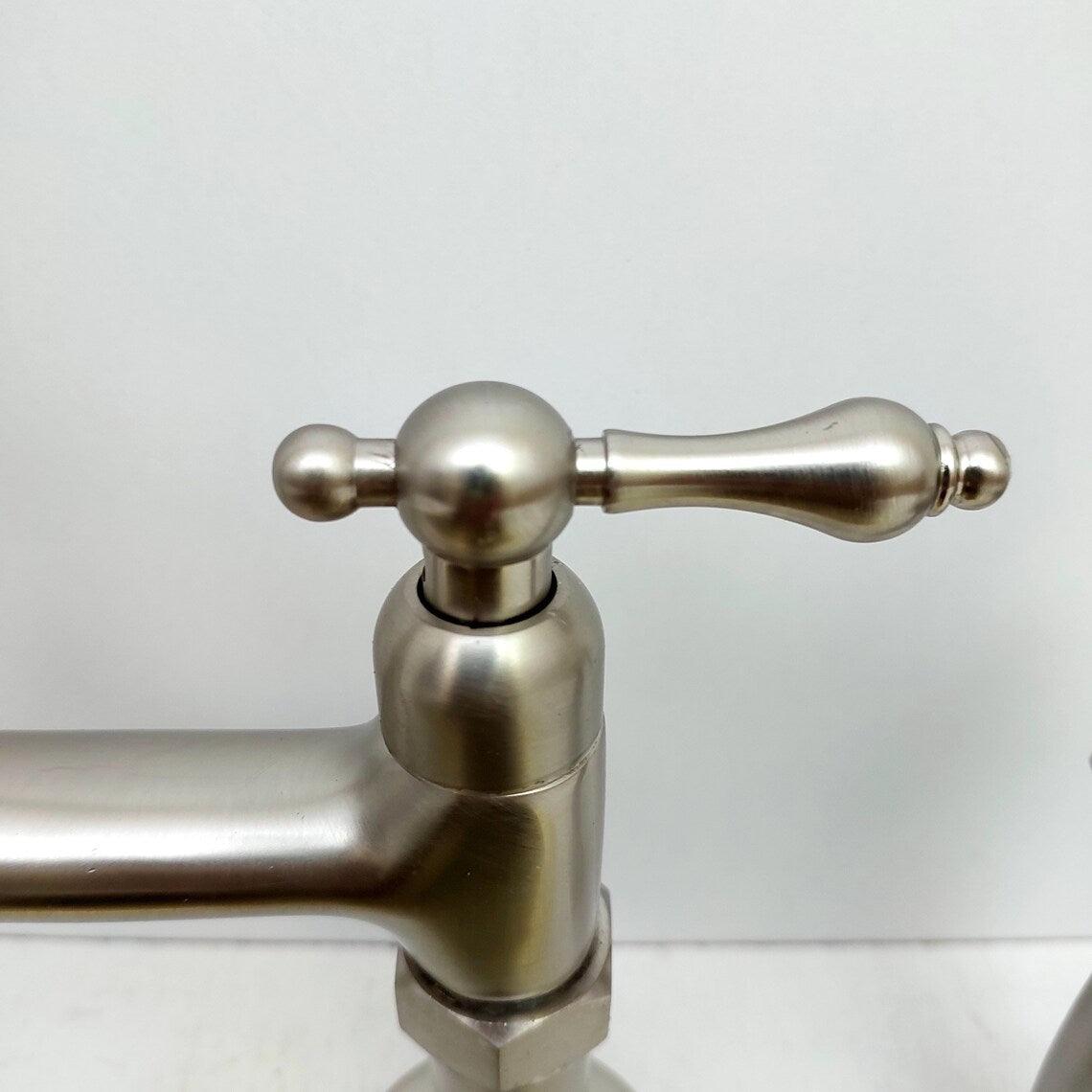 8" Nickel Finish Bridge Faucet  With Sprayer and Lever Handles-ref:APCL-7