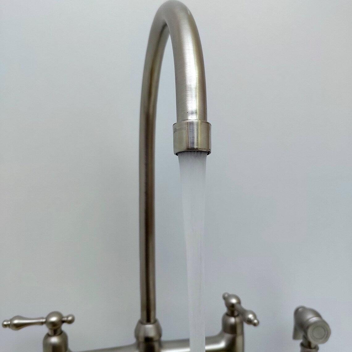 8" Nickel Finish Bridge Faucet  With Sprayer and Lever Handles-ref:APCL-7
