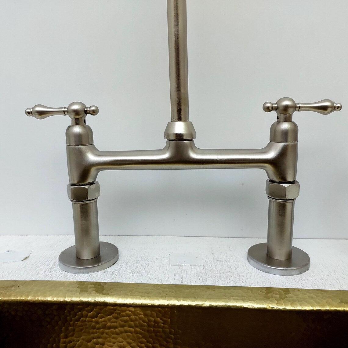 8" Nickel Finish Bridge Faucet  With Sprayer and Lever Handles-ref:APCL-7