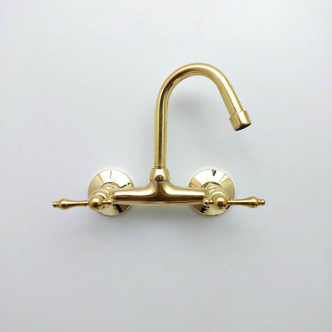 Unlacquered Brass Wall Mount Gooseneck Faucet Ref: WFL001