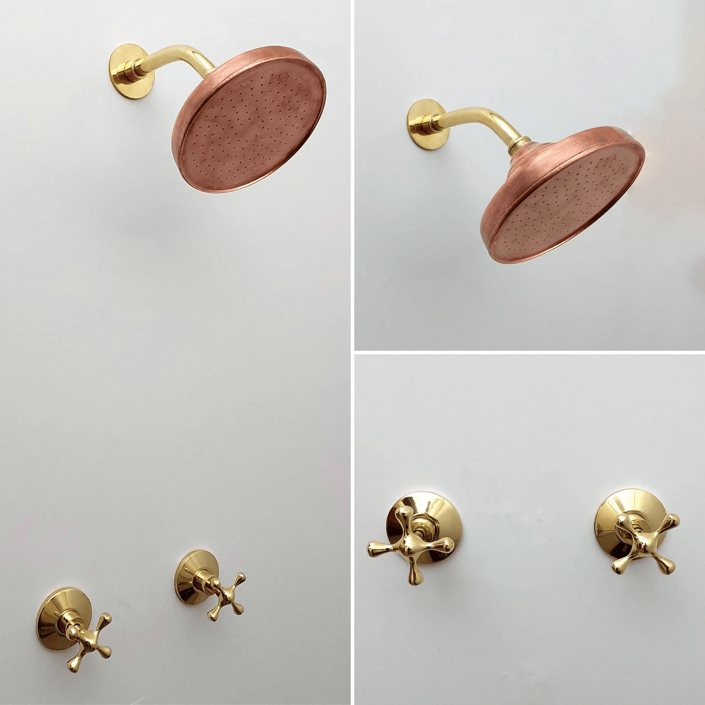 Unlacquered Brass Shower System with Copper Round Rain Shower Head Ref - ATLASS32