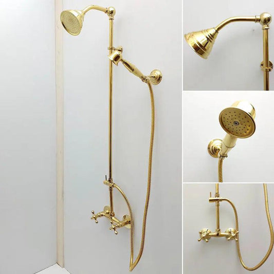 Unlacquered Brass Shower System with Handheld Shower Head and Round Shower Head - Ref: ATLASS44