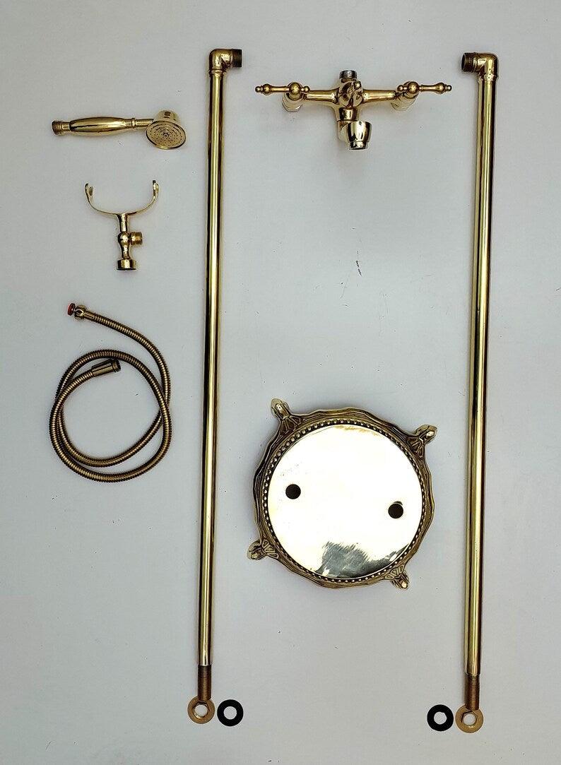 Unlacquered Brass Tub Filler Bathtub Faucet with Hand Shower Ref: TF002-L