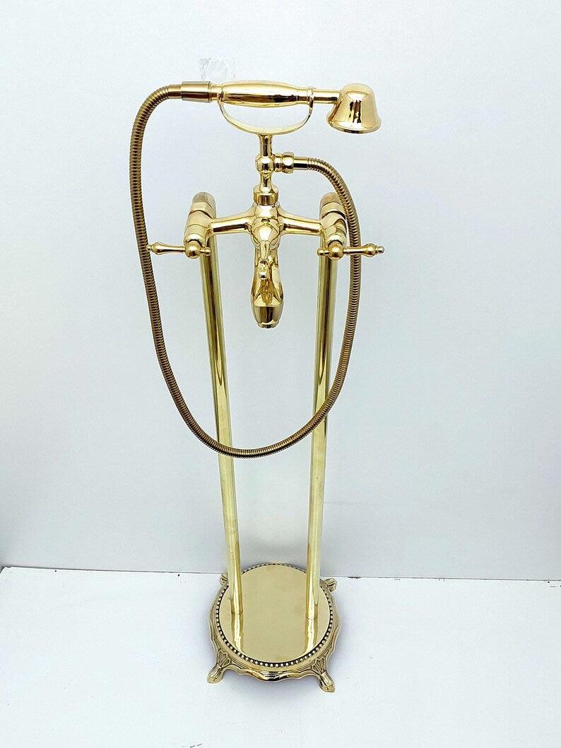 Unlacquered Brass Tub Filler Bathtub Faucet with Hand Shower Ref: TF002-L