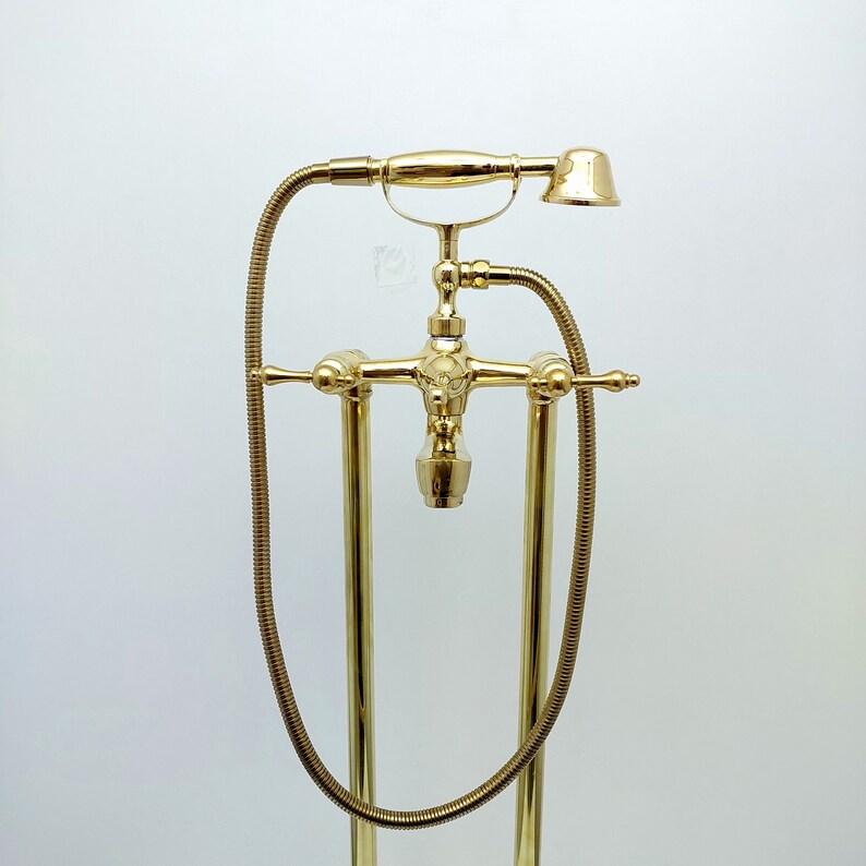 Unlacquered Brass Tub Filler Bathtub Faucet with Hand Shower Ref: TF002-L