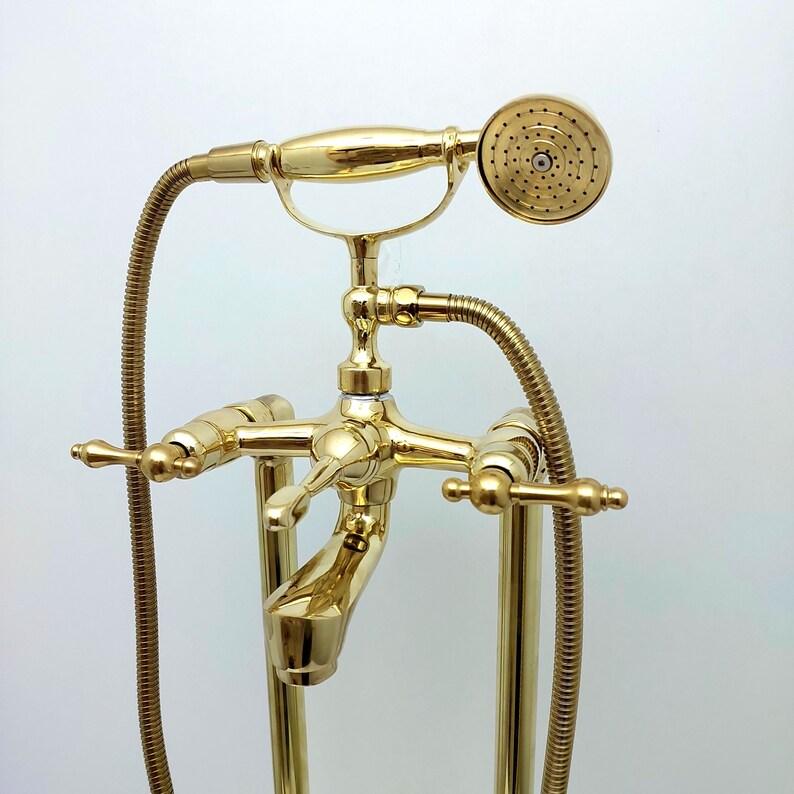 Unlacquered Brass Tub Filler Bathtub Faucet with Hand Shower Ref: TF002-L