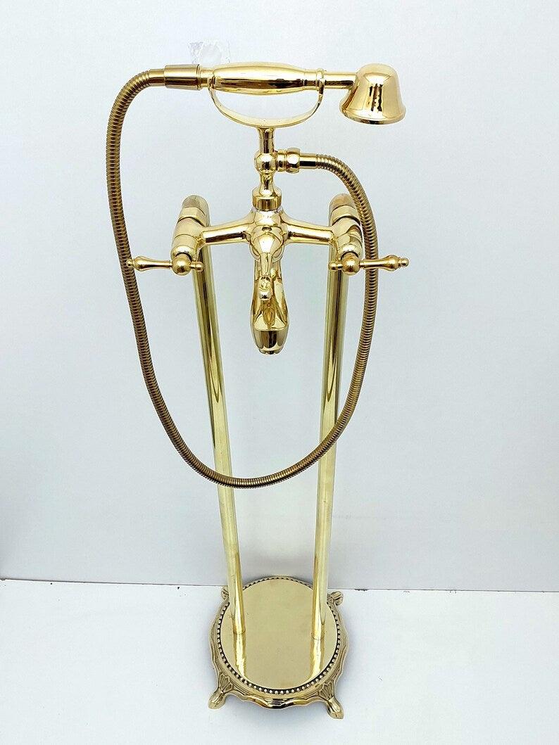 Unlacquered Brass Tub Filler Bathtub Faucet with Hand Shower Ref: TF002-L