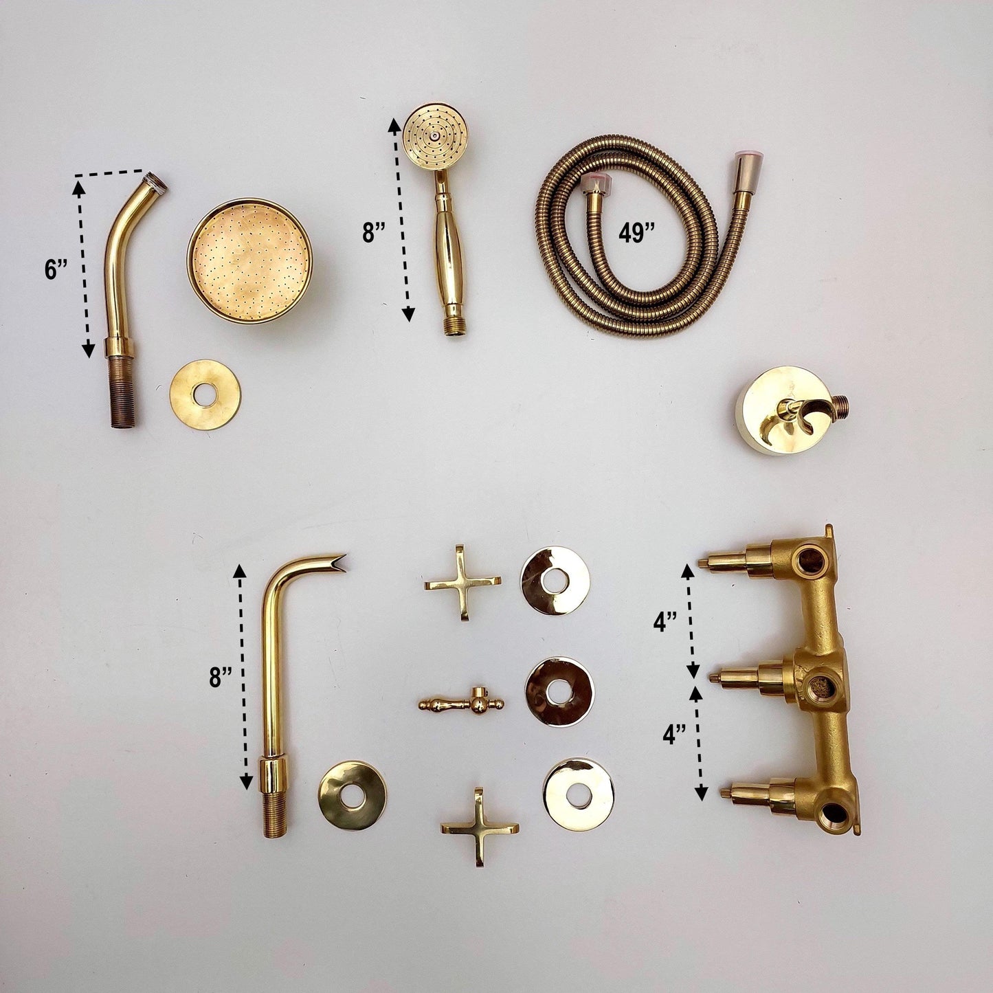 Unlacquered Brass Shower System with Handheld Shower Head, Tub Filler, and Round Shower Head - Ref: ATLASS36