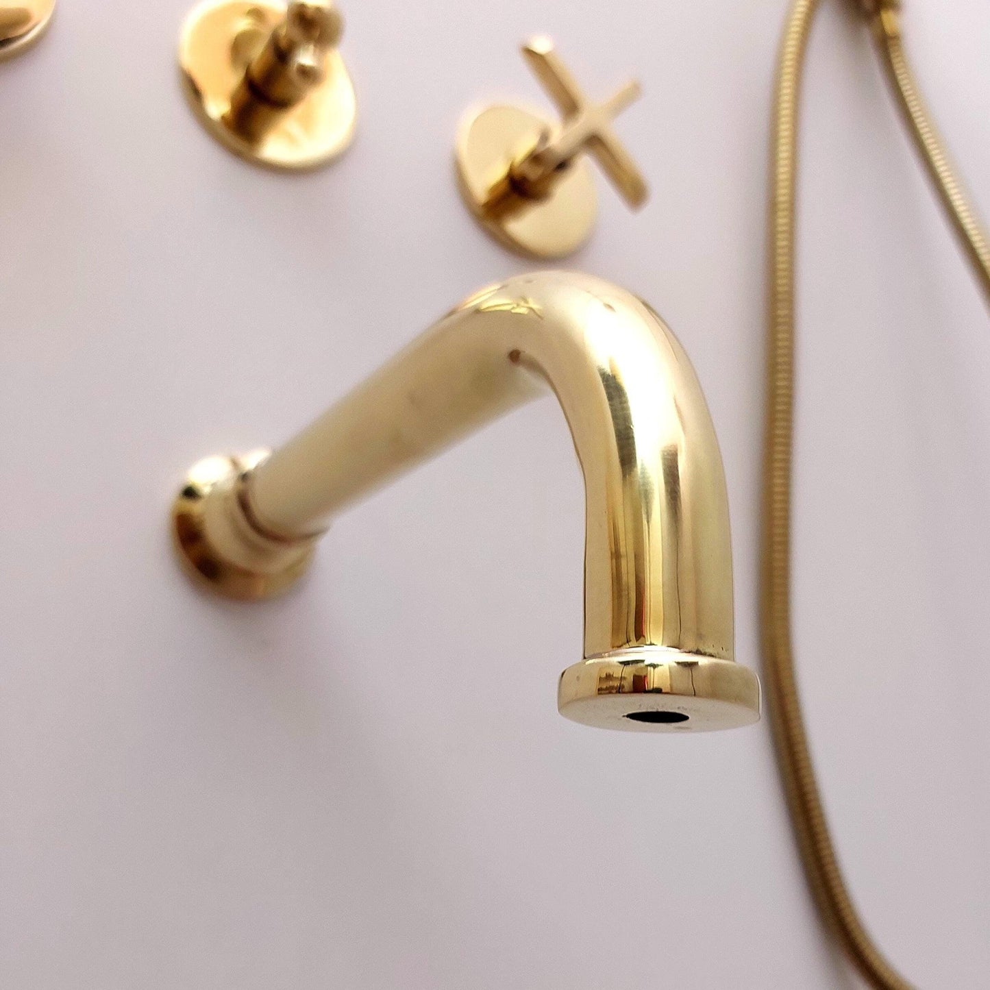 Unlacquered Brass Tub Filler Shower System with Handheld Shower Head - Ref: ATLASS38