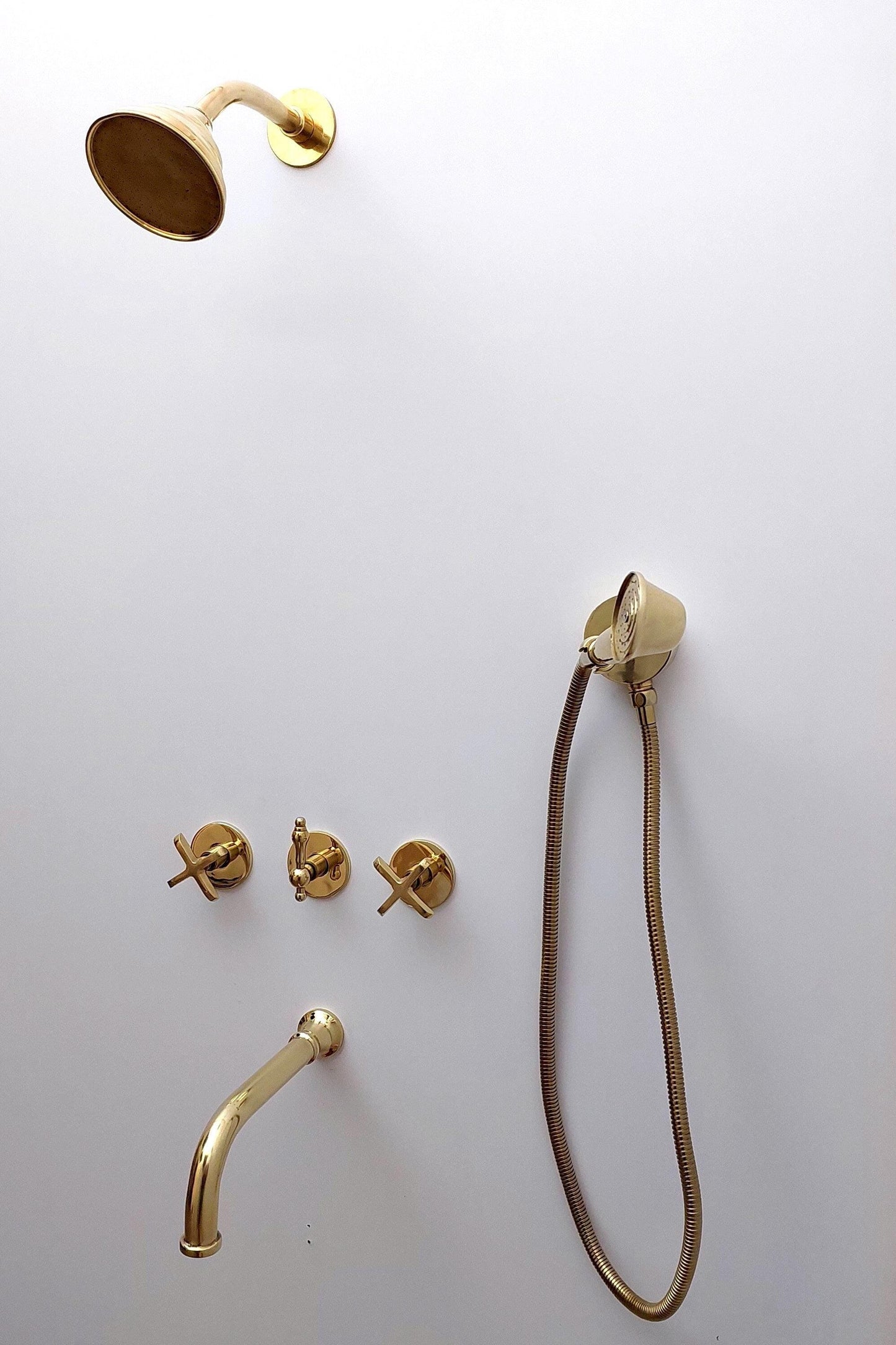 Unlacquered Brass Tub Filler Shower System with Handheld Shower Head - Ref: ATLASS38