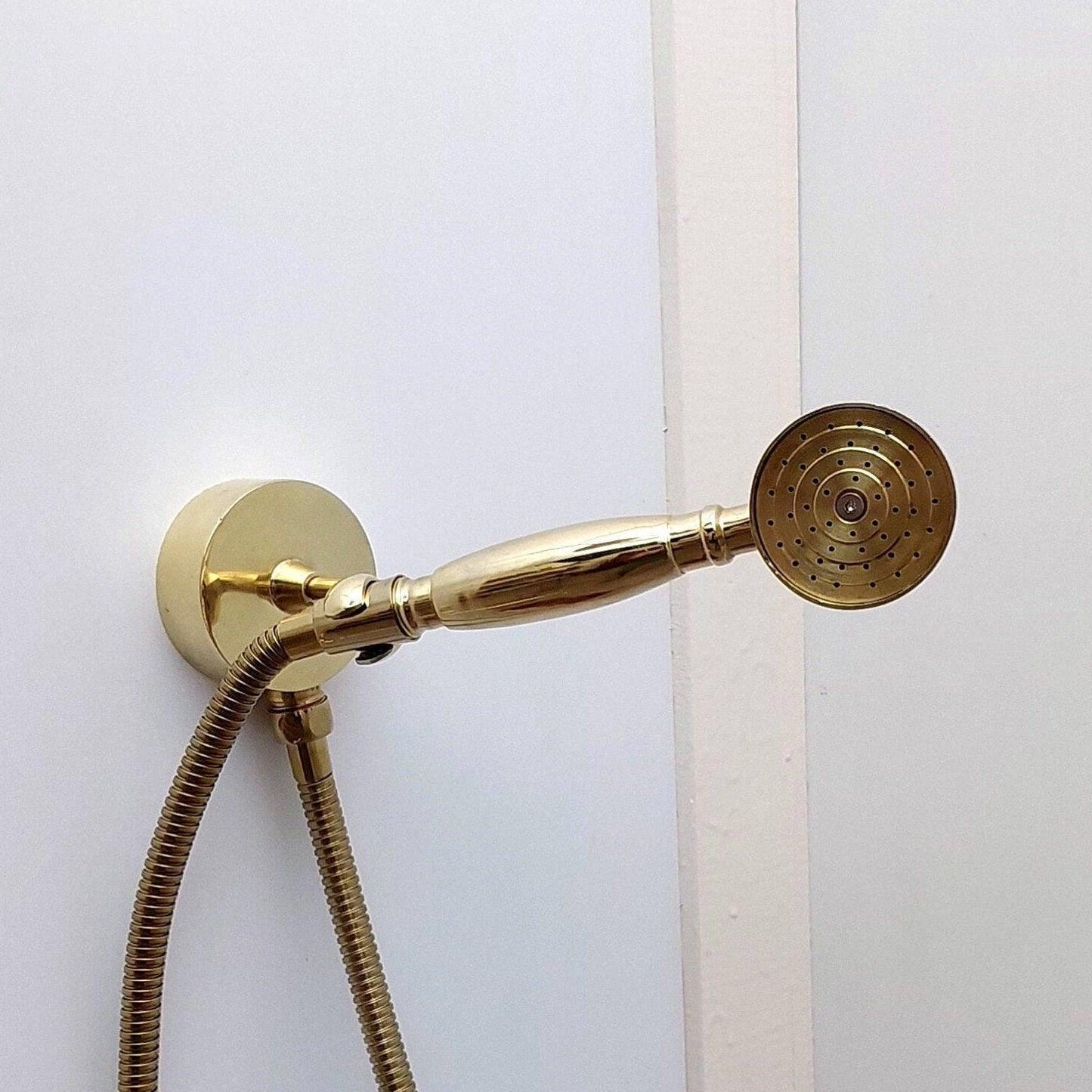 Unlacquered Brass Shower System with Handheld Shower Head, Tub Filler and Copper Round Rain Shower Head - Ref: ATLASS39