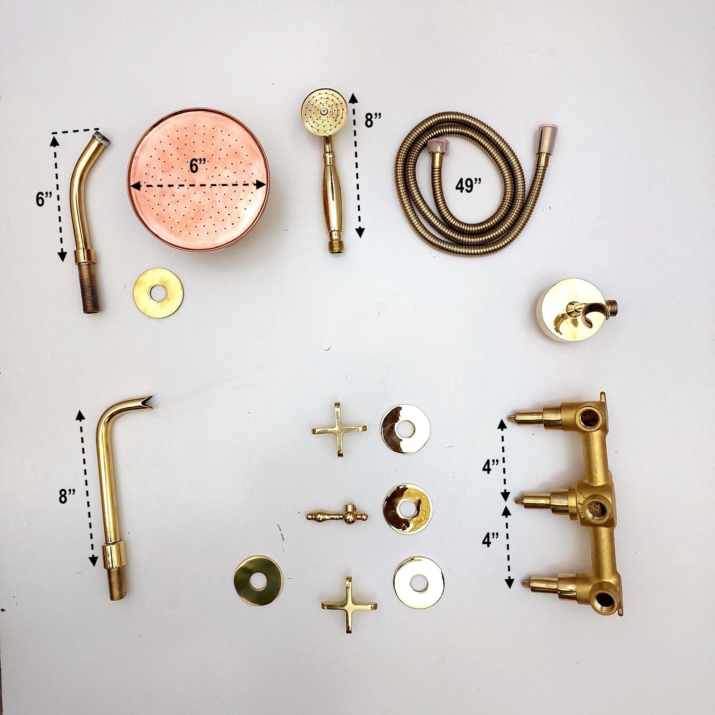 Unlacquered Brass Shower System with Handheld Shower Head, Tub Filler and Copper Round Rain Shower Head - Ref: ATLASS39