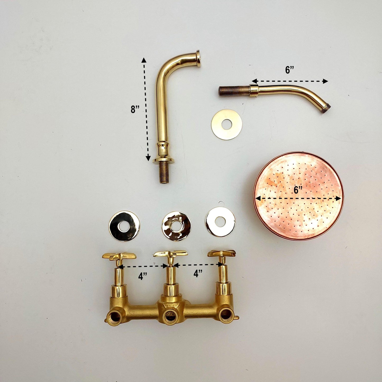 Unlacquered Brass Shower System with Tub Filler and Copper Round Rain Shower Head - Ref: ATLASS40