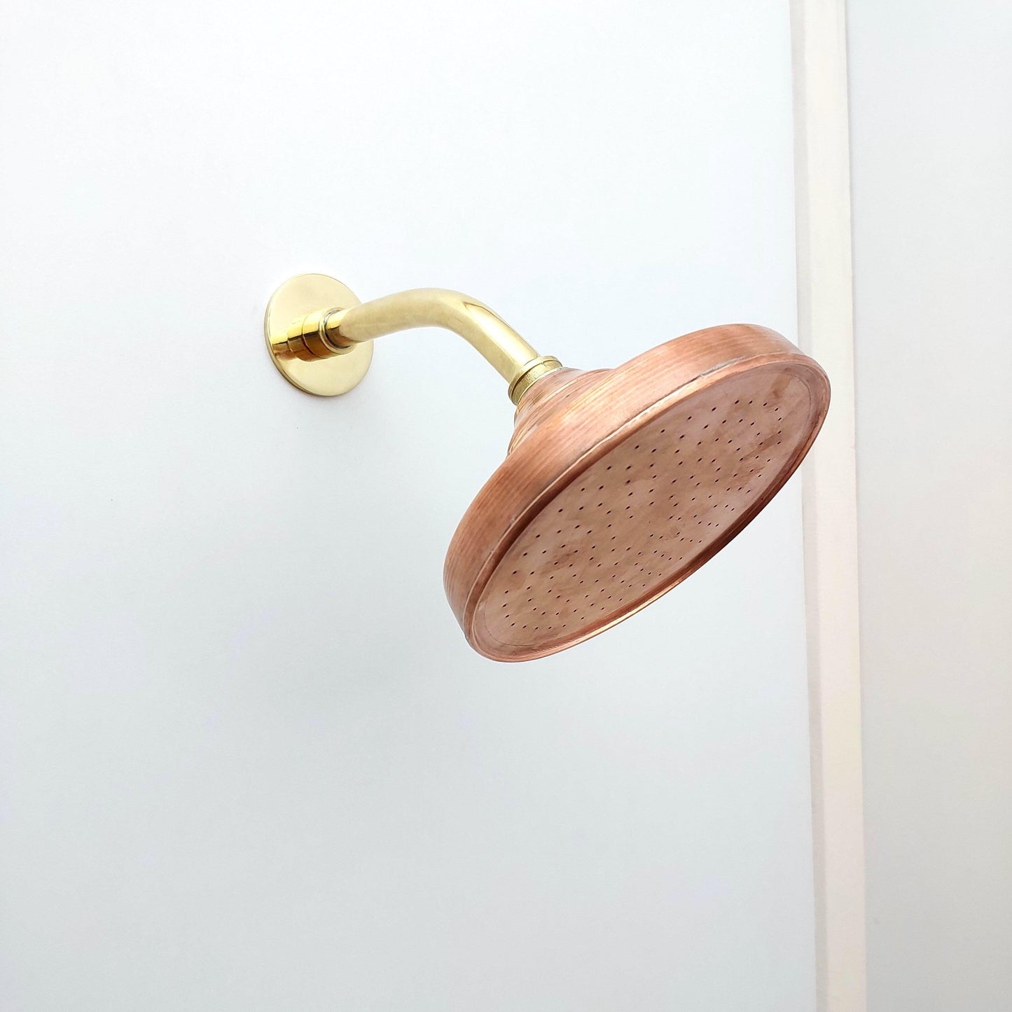 Unlacquered Brass Shower System with Tub Filler and Copper Round Rain Shower Head - Ref: ATLASS40