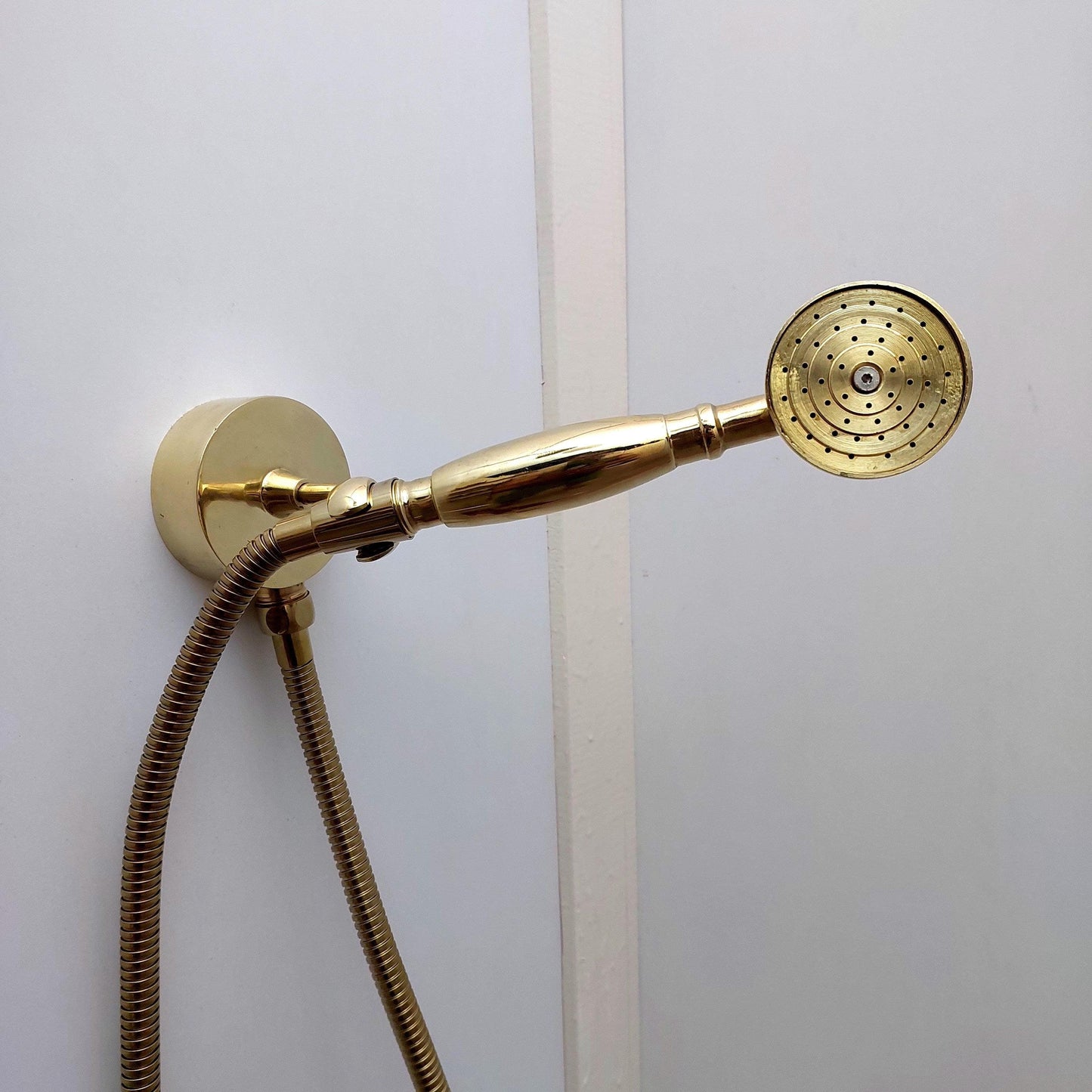 Unlacquered Brass Shower System with Handheld Shower Head, Tub Filler, and Round Shower Head - Ref: ATLASS36