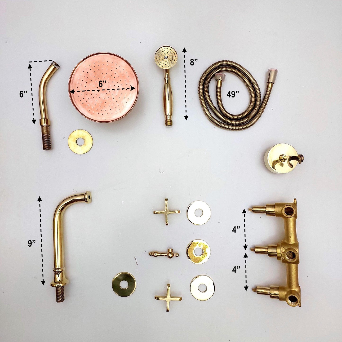 Unlacquered Brass Shower System with Handheld Shower Head, Tub Filler and Copper Round Rain Shower Head - Ref: ATLASS37