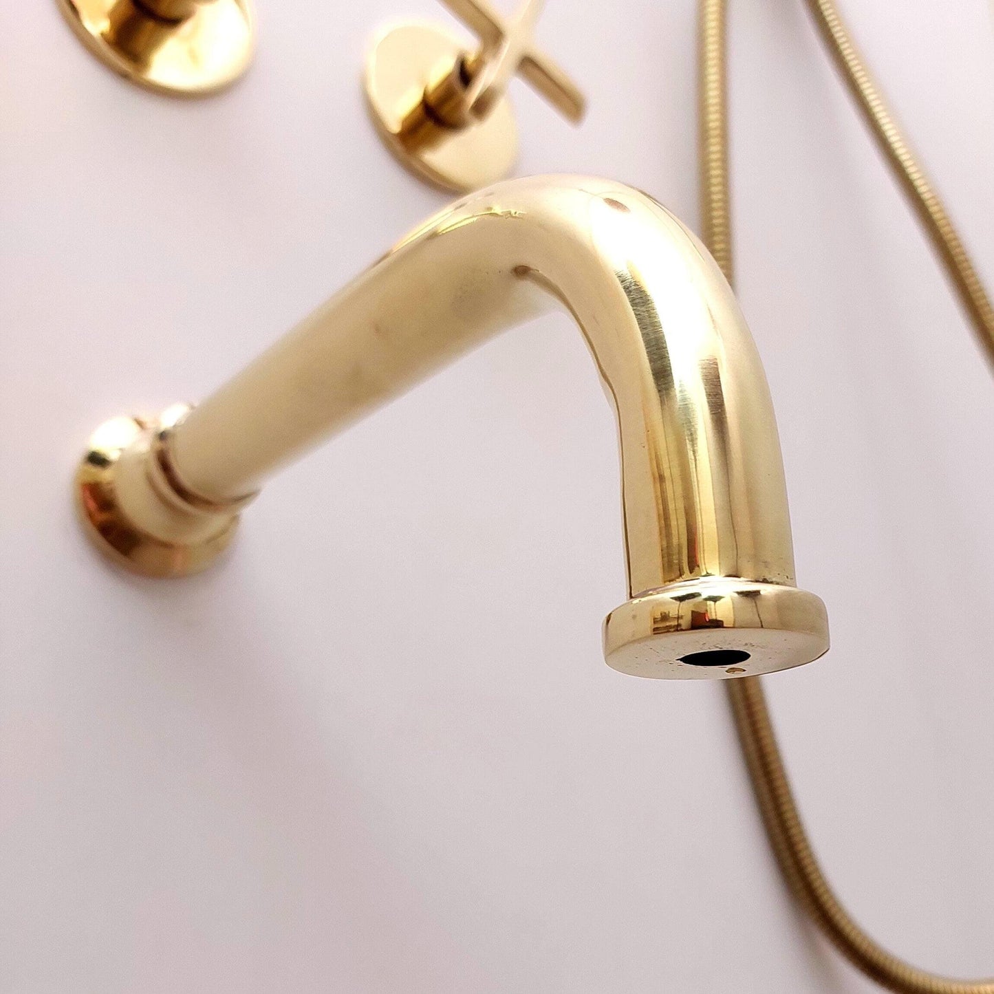 Unlacquered Brass Shower System with Handheld Shower Head, Tub Filler and Copper Round Rain Shower Head - Ref: ATLASS37