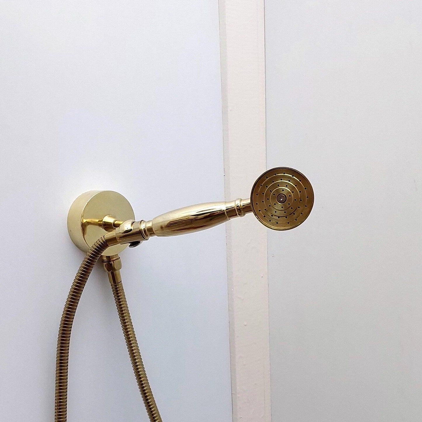 Unlacquered Brass Shower System with Handheld Shower Head, Tub Filler and Copper Round Rain Shower Head - Ref: ATLASS37